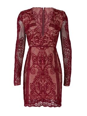 STYLESTALKER Lani Long Sleeve Lace Mini Dress – Earth Red